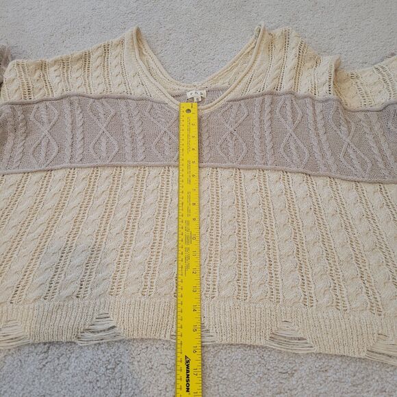 NWOT POL Distressed Oversized Loose Cable Knit Women's Sweater Small Beige Brown - Picture 5 of 9